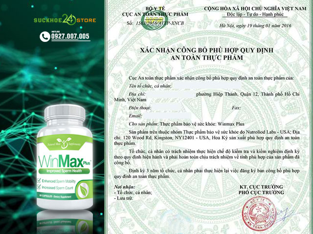 Giấy công bố sản phẩm Winmax Plus
